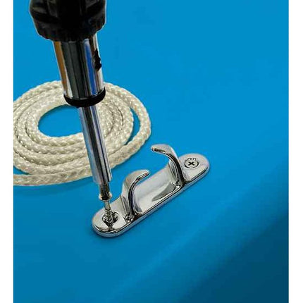 Flat Head Sharx Marine Screw, 316 Stainless Steel; Installation of rope hook on a boat using 316 stainless steel Sharx Screw