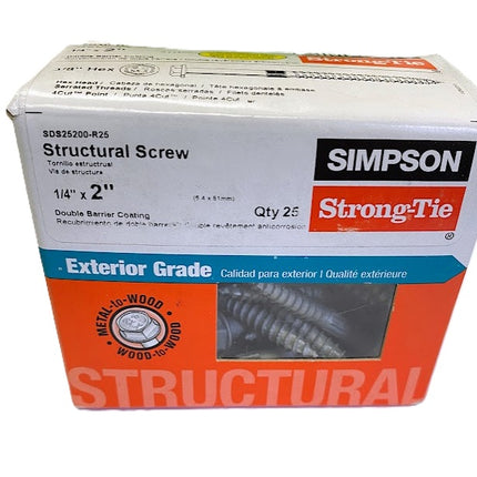 1/4" x 2" Simpson Structural Screw, Double Barrier Coating, 25pcs, SDS25200-R25