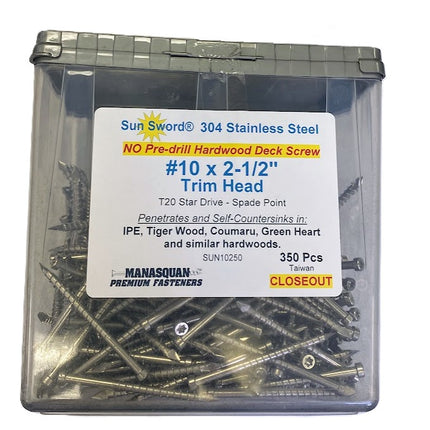 #10 x 2-1/2" Trim Head Screws, 304 Stainless Steel, 350pcs
