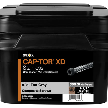 Cap-Tor xd Composite Deck Screws, 10 x 2-1/2" 1050pcs, #31 Tan Gray